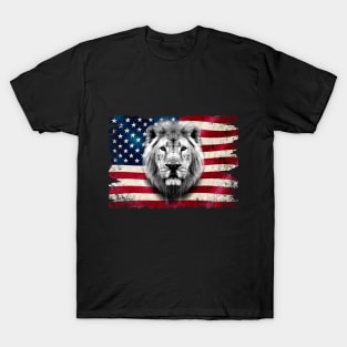 American flag and lion 4th of July USA Patriotic T-Shirt